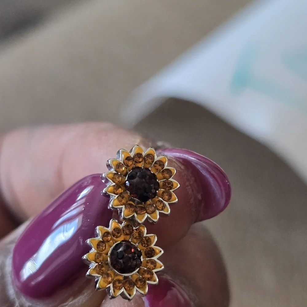 Macy's Purple Silver Floral Ring Sunflower Stud Earrings Set Size 6 New